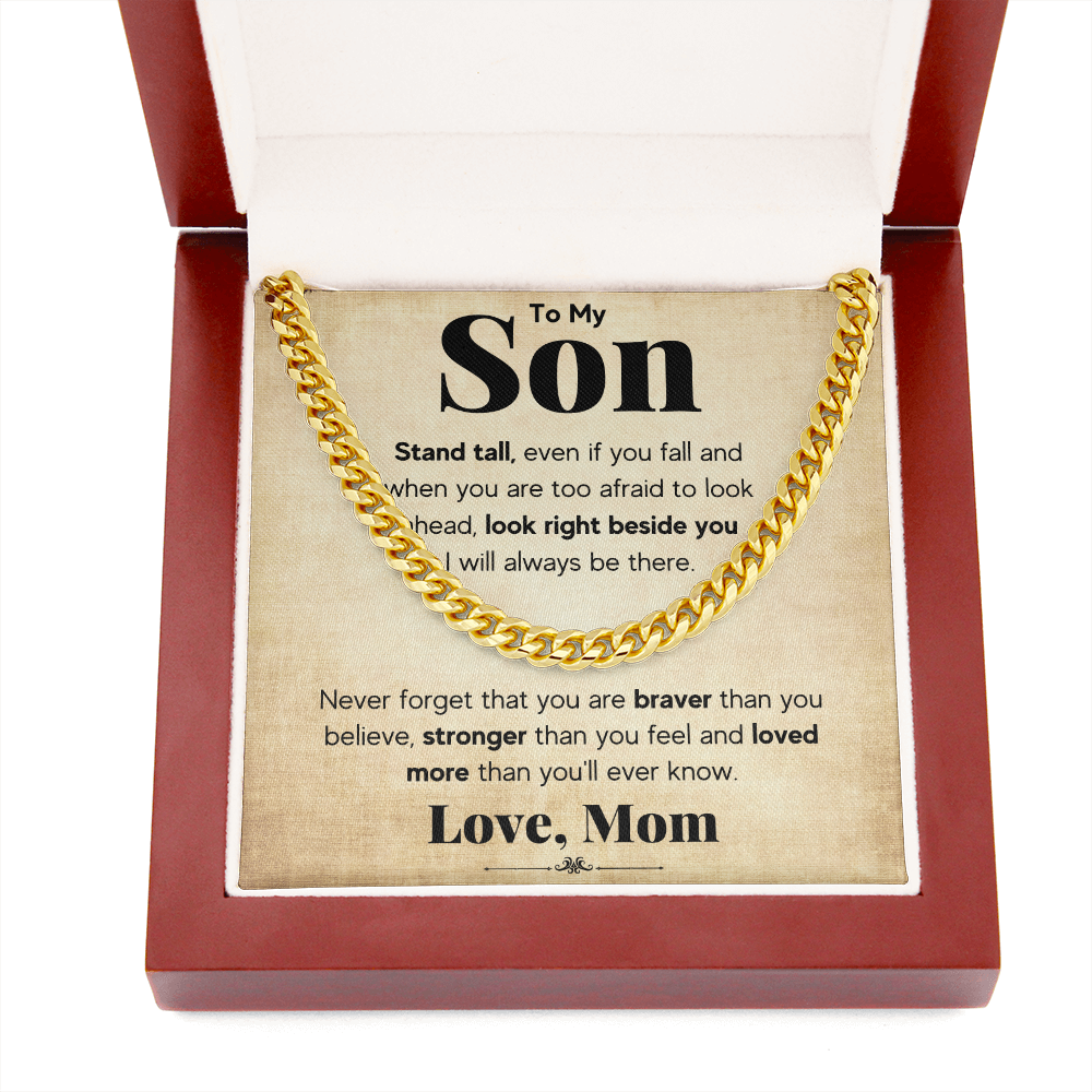 TO MY SON STAND TALL CUBAN LINK CHAIN NECKLACE GIFT SET