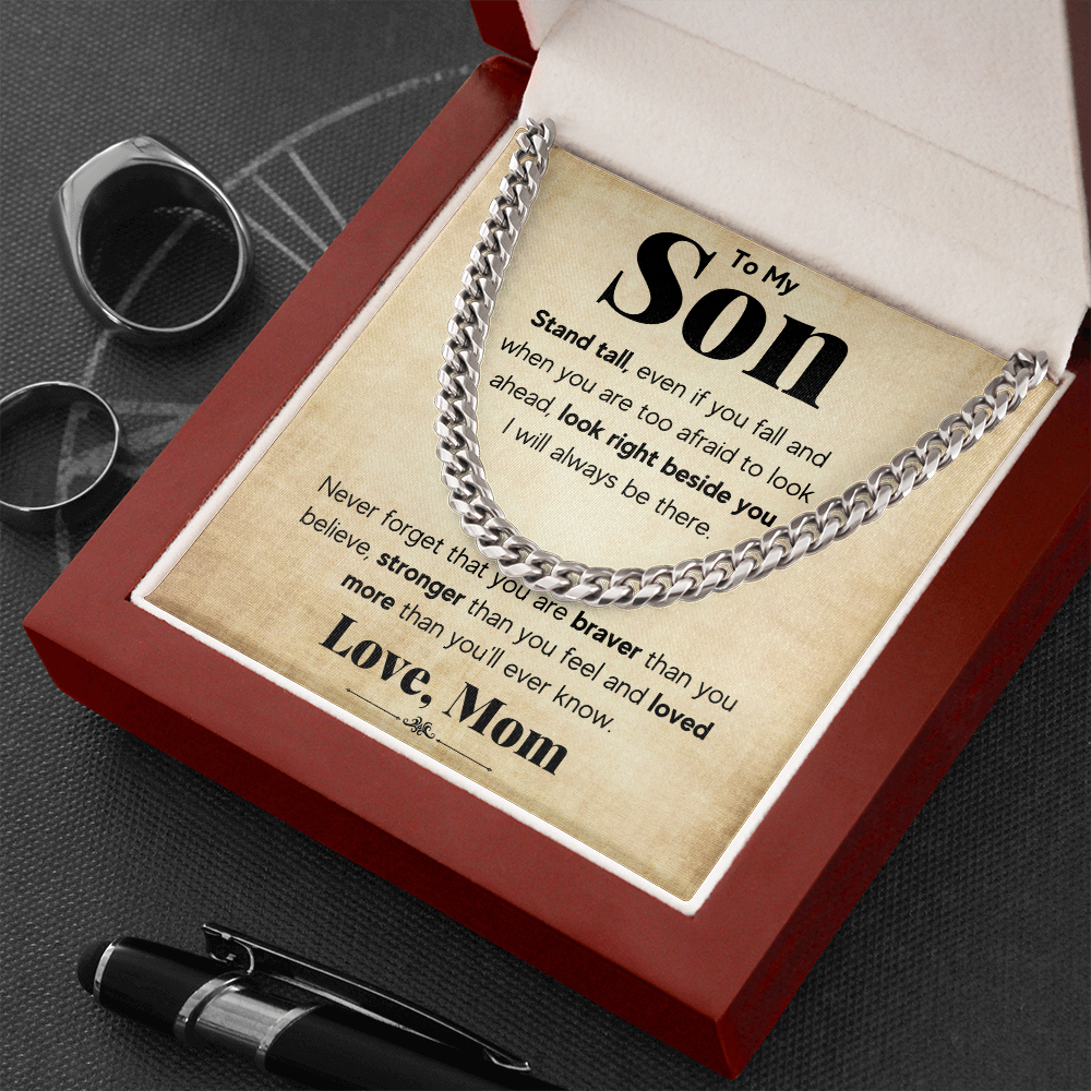 TO MY SON STAND TALL CUBAN LINK CHAIN NECKLACE GIFT SET