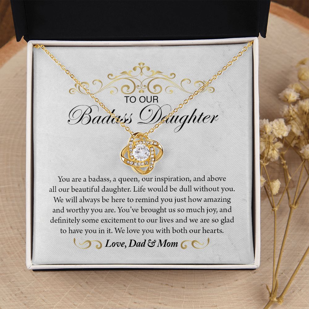 Gift For Badass Daughter From Dad & Mom Love Knot Necklace