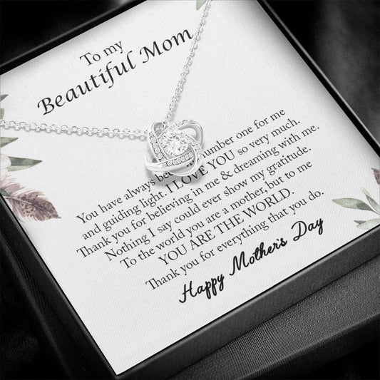 To My Beautiful Mom, Mother's Day Necklace, Love Knot Necklace